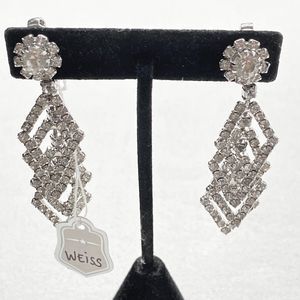 💎Weiss Dangle Drop Earrings Clear Tiny Rhinestones Layered Geometric Shapes